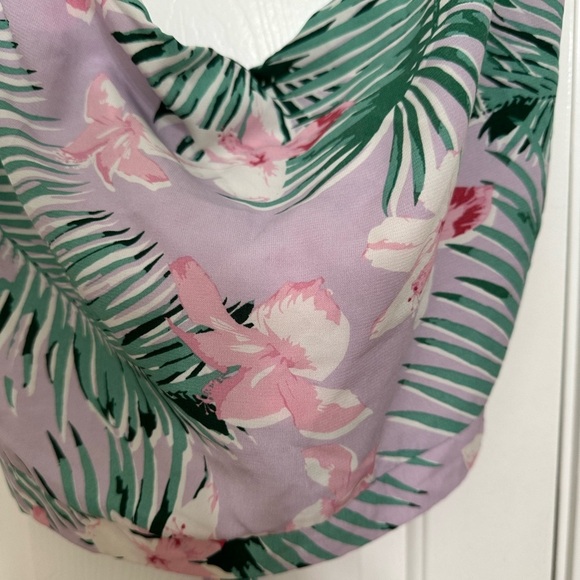 Revamped Women’s Slouch Neck Top Medium Tropical Floral Purple Sleeveless Shirt - Picture 3 of 5